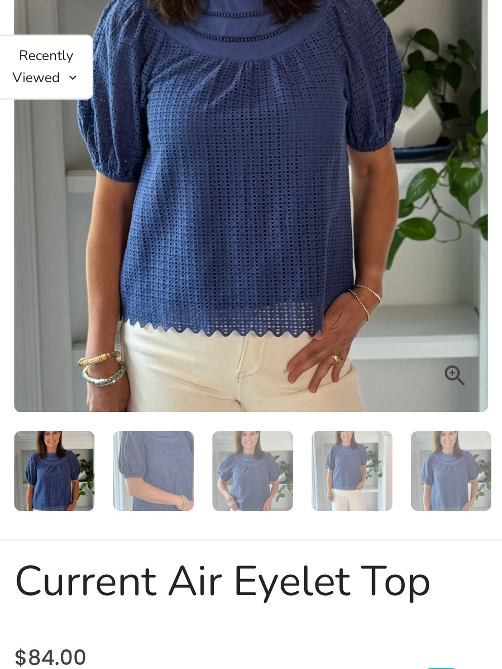 Current Air blue Eyelet Puff sleeve top